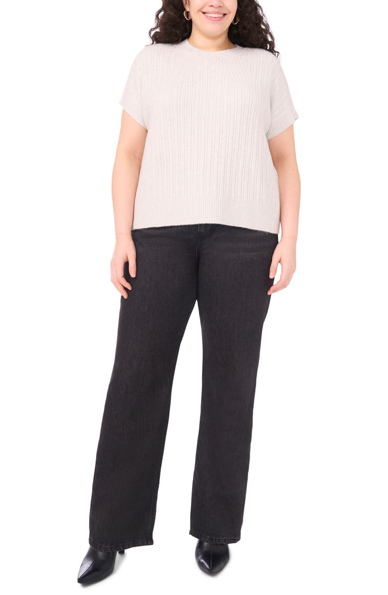 Vince Camuto Metallic Short Sleeve Crewneck Sweater, Alternate, color, Ivory Silver