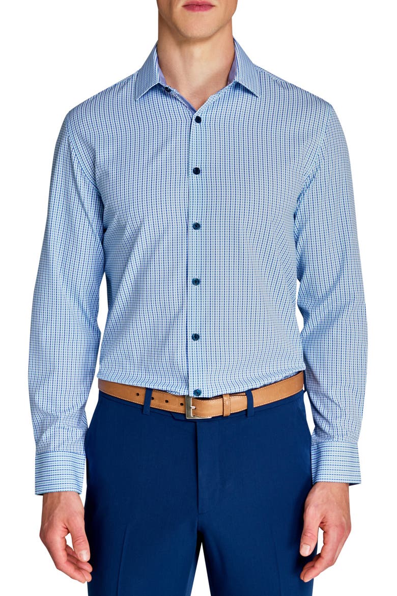 Slim Fit Grid Performance Dress Shirt, Main, color, WHITE/ GREEN