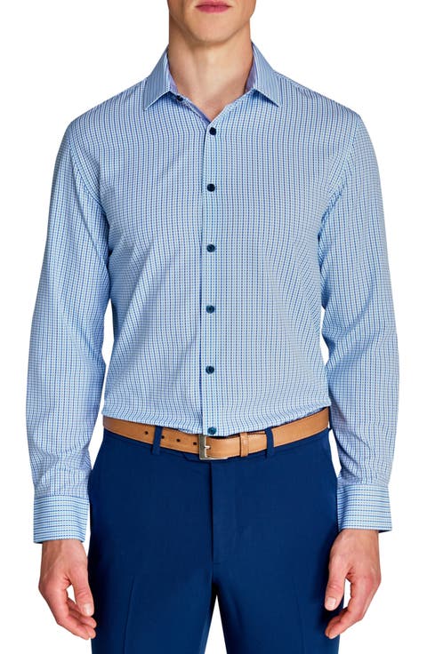 Slim Fit Grid Performance Dress Shirt (Regular & Big)