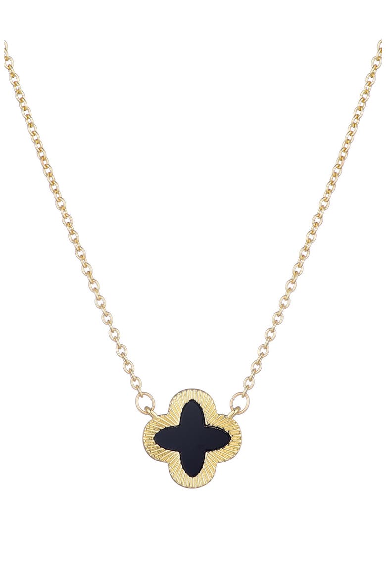 Fluted Edge Clover Pendant Necklace, Main, color, BLACK