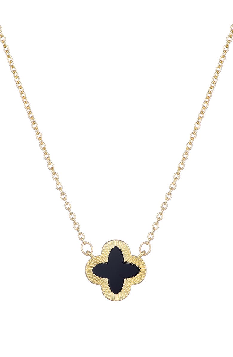 Adornia Fluted Edge Clover Pendant Necklace, Main, color, Black