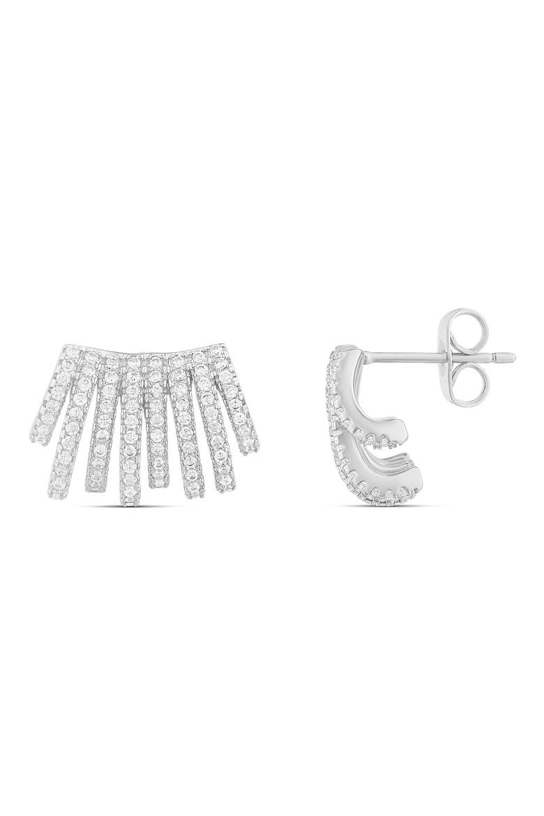 Pavé Cubic Zirconia Caged Huggie Hoop Earrings, Main, color, SILVER