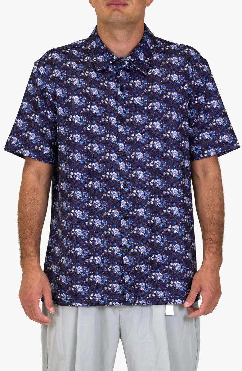 VAST Digi Floral Aqua Terra Performance Short Sleeve Button-Up Shirt, Main, color, Blue Multi