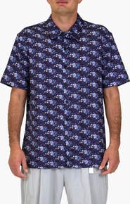 VAST Digi Floral Aqua Terra Performance Short Sleeve Button-Up Shirt