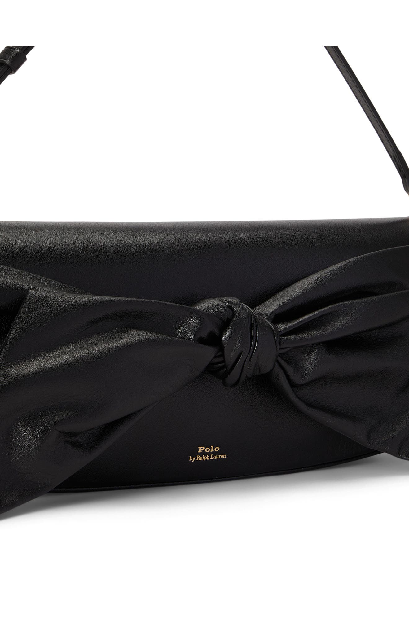 Bow Leather Clutch, Alternate, color, BLACK