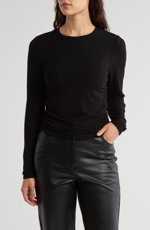 Ruched Rib Long Sleeve Top