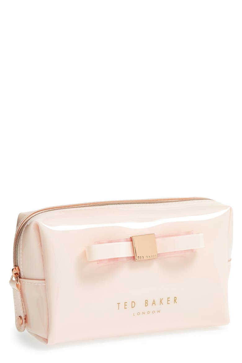 'Bow - Small' Cosmetics Case, Main, color, NUDE PINK