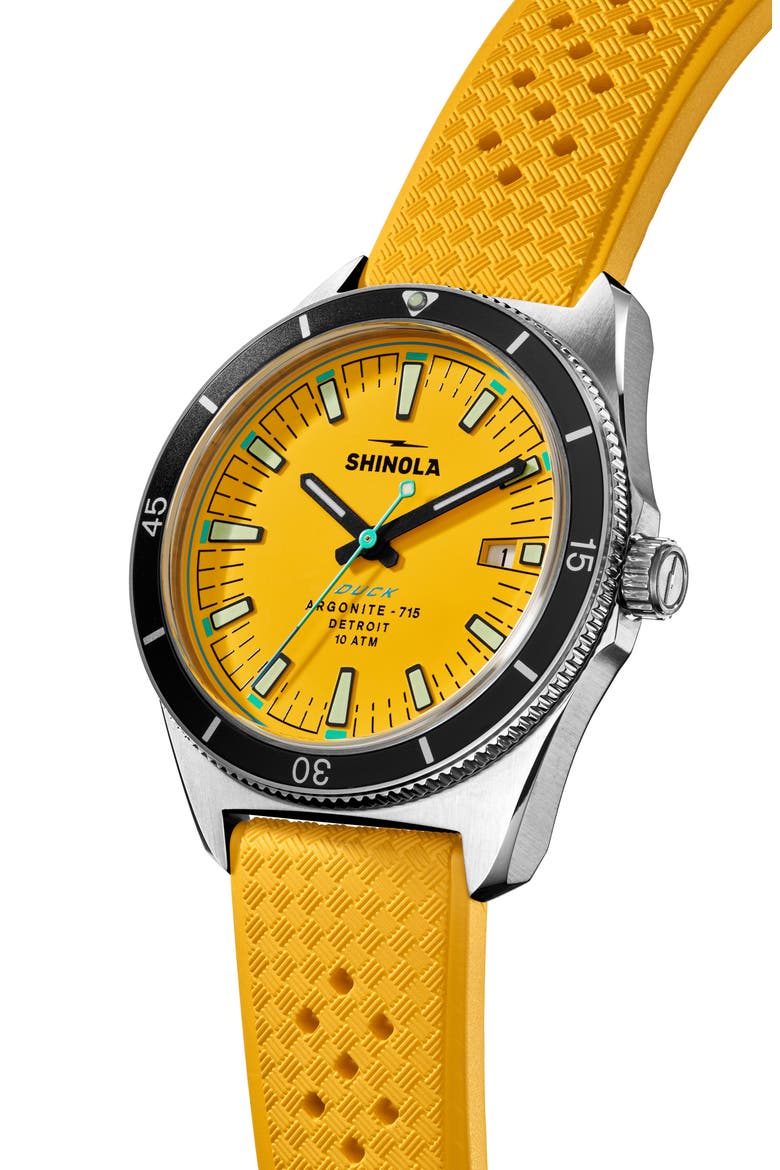 Duck 1040 Rubber Strap Watch, 40mm, Alternate, color, CANARY