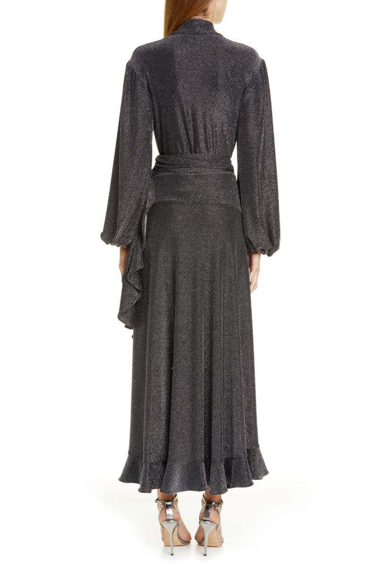 Metallic Mesh Long Sleeve Wrap Gown, Alternate, color, PEWTER