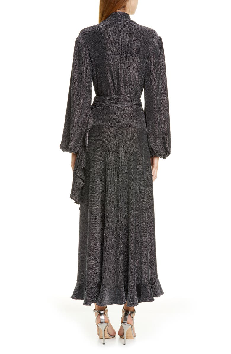 PatBO Metallic Mesh Long Sleeve Wrap Gown, Alternate, color,
