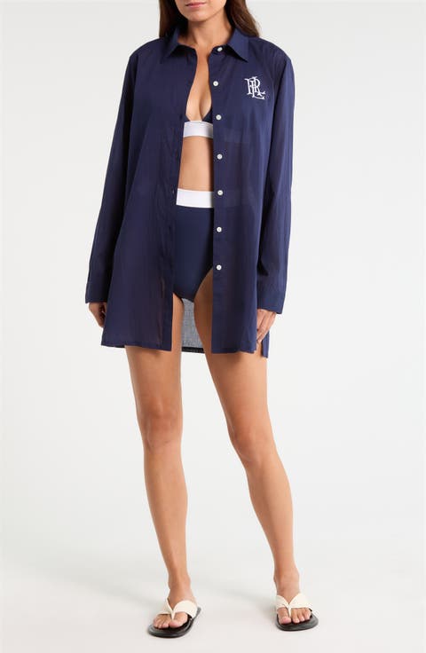 Logo Embroidered Shirt Cover-Up