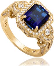 SUZY LEVIAN Emerald Cut Cubic Zirconia Halo Engagement Ring