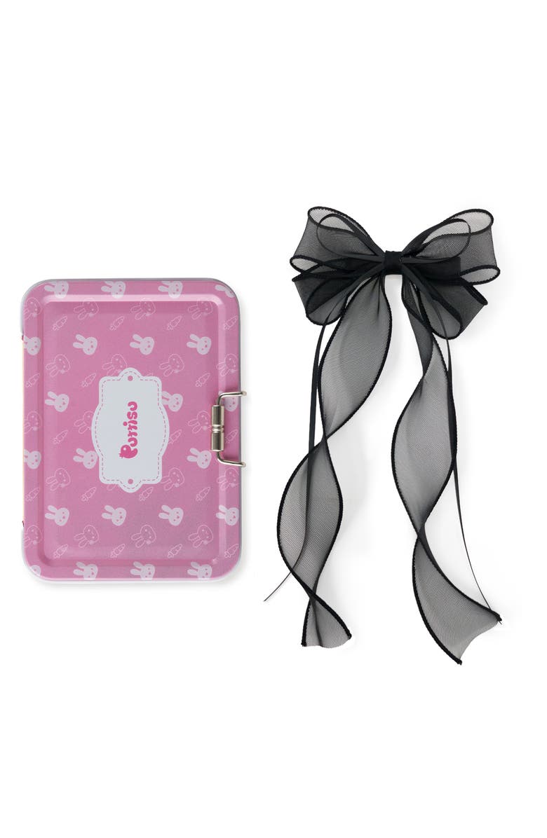 Puttisu Organza Double Ribbon Clip Gift Set with Tin Case, Main, color, Black