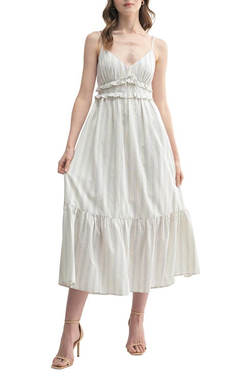 Stripe Frill Detail Cotton Midi Dress