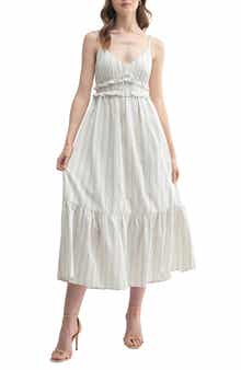 All in Favor Stripe Frill Detail Cotton Midi Dress