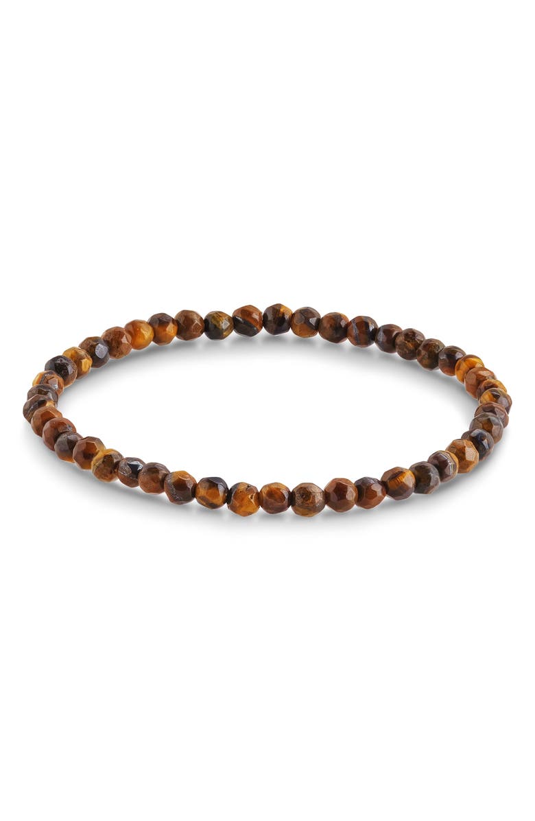 Sterling Forever Tiger's Eye Beaded Stretch Bracelet, Main, color, Tigers Eye
