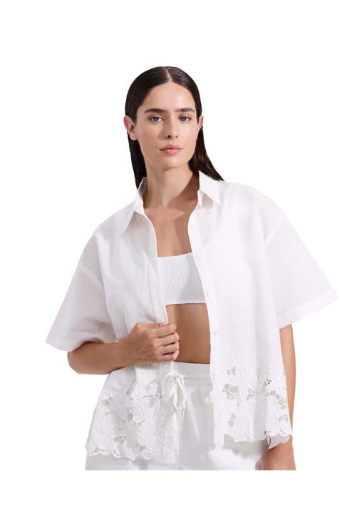 Amalfi Lace Short Sleeve Button Down Shirt Cover-Up