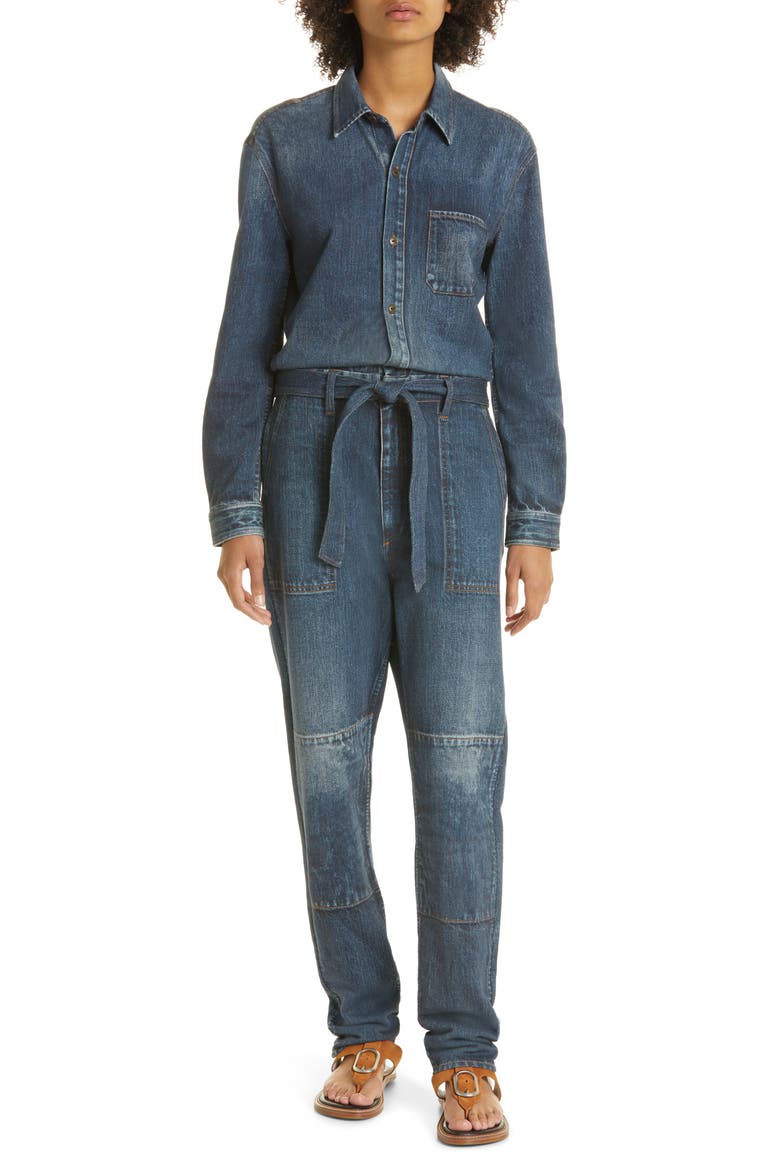 Miramar Belted Cotton Denim Jumpsuit, Main, color, MEL