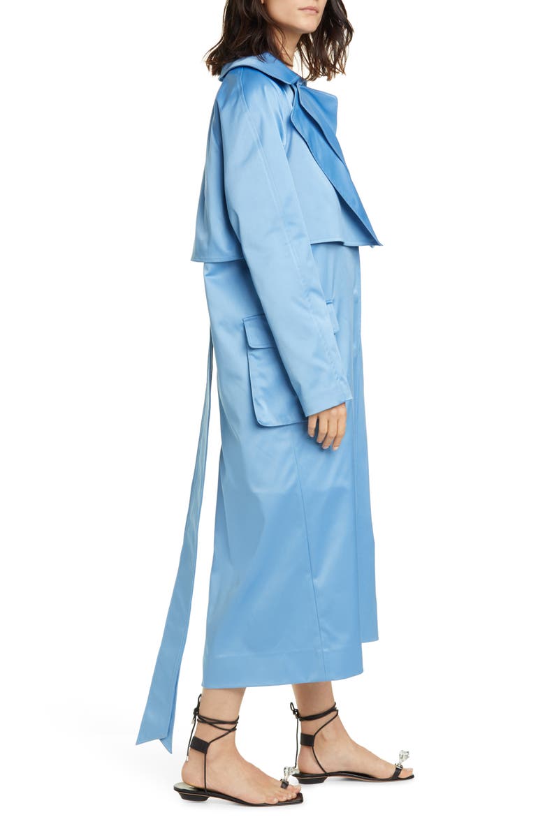 Duchesse Tech Satin Trench Coat, Alternate, color, SKY BLUE