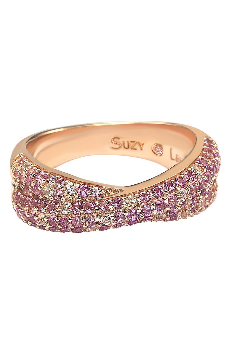 SUZY LEVIAN 14K Rose Gold Sterling Silver Pink Sapphire & Lab Grown Sapphire Diamond Accent Crossover Ring, Alternate, color, Pink