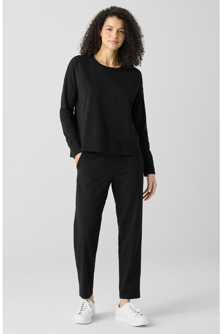 Crewneck Stretch Organic Cotton Knit Top, Alternate, color, BLACK