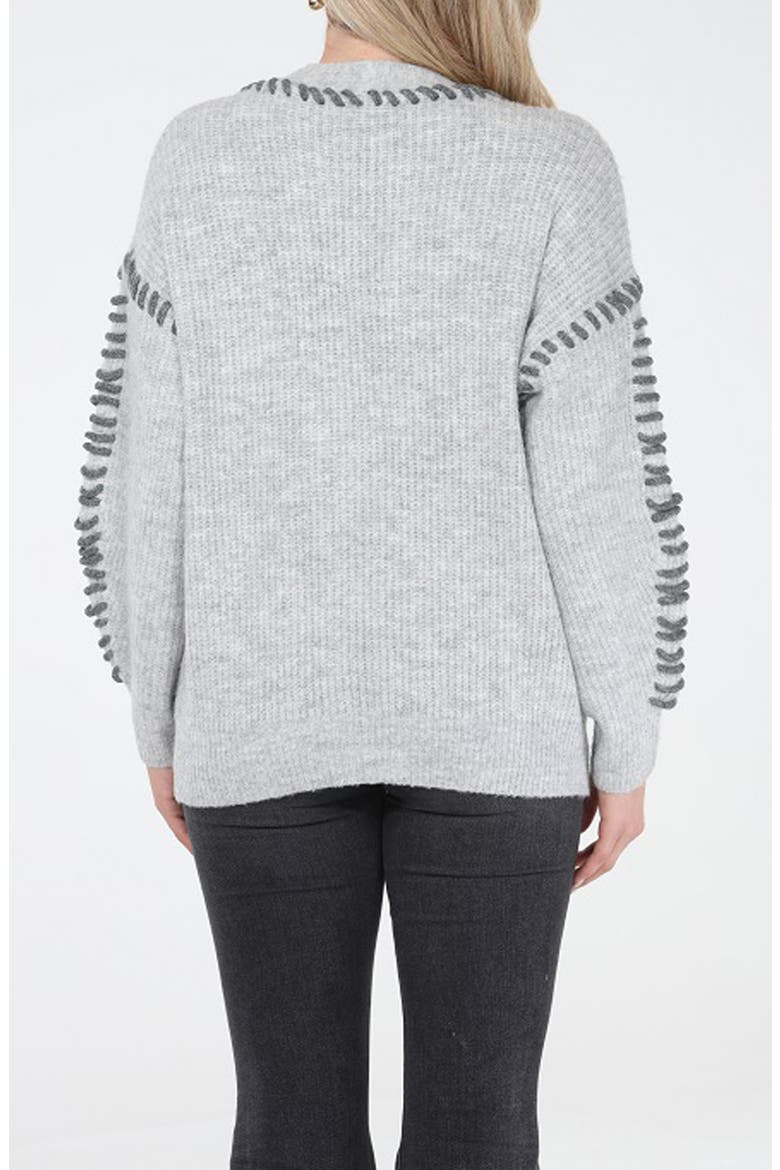 Contrast Stitch Cardigan, Alternate, color, GREY