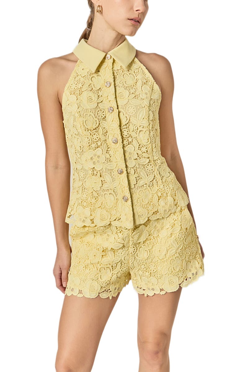 English Factory Floral lace Shorts, Alternate, color, Butter Yellow