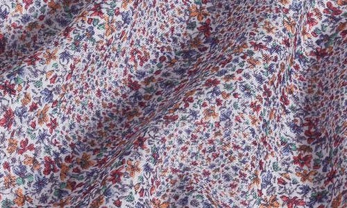 David Donahue Regular Fit Micro Floral Print Linen Sport Shirt In Berry Multi
