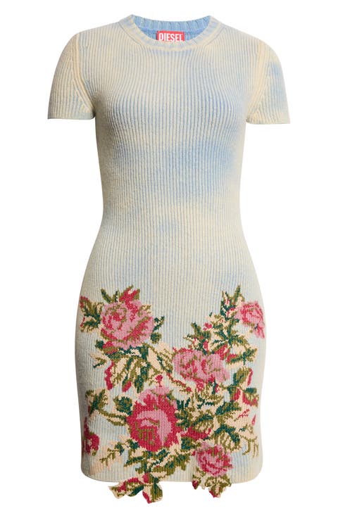 M-Rinnie Floral Rib Wool Blend Minidress
