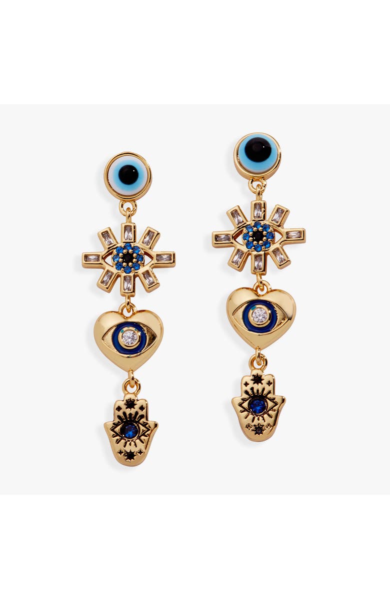 Alex and Ani Evil Eye Linear Earring, Main, color, Gold Blue