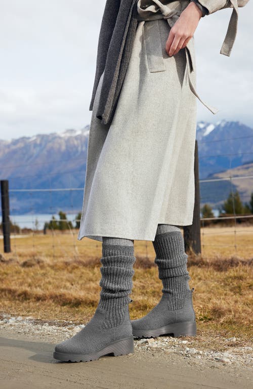 Vivaia Round-toe Knee-high Platform Chunky Wool Wedge Boots In Gray