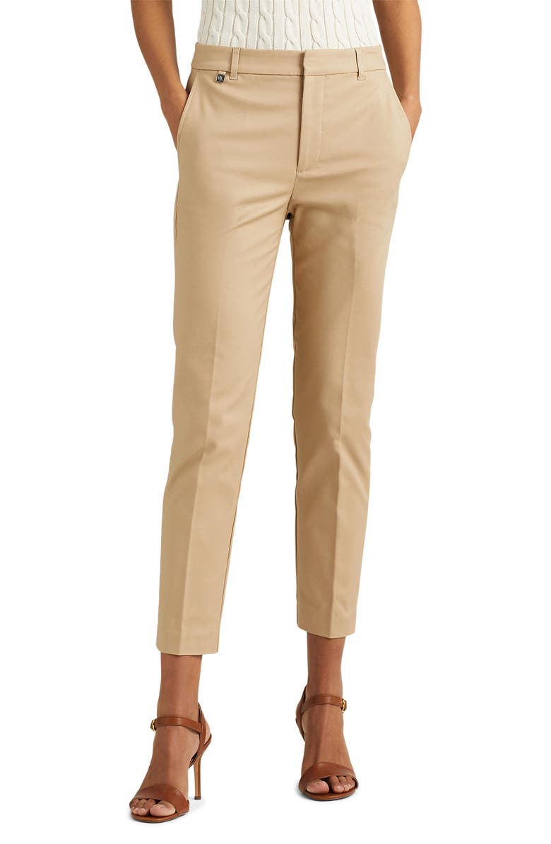 Lauren Ralph Lauren Double Faced Stretch Cotton Pants, Main, color, Birch Tan