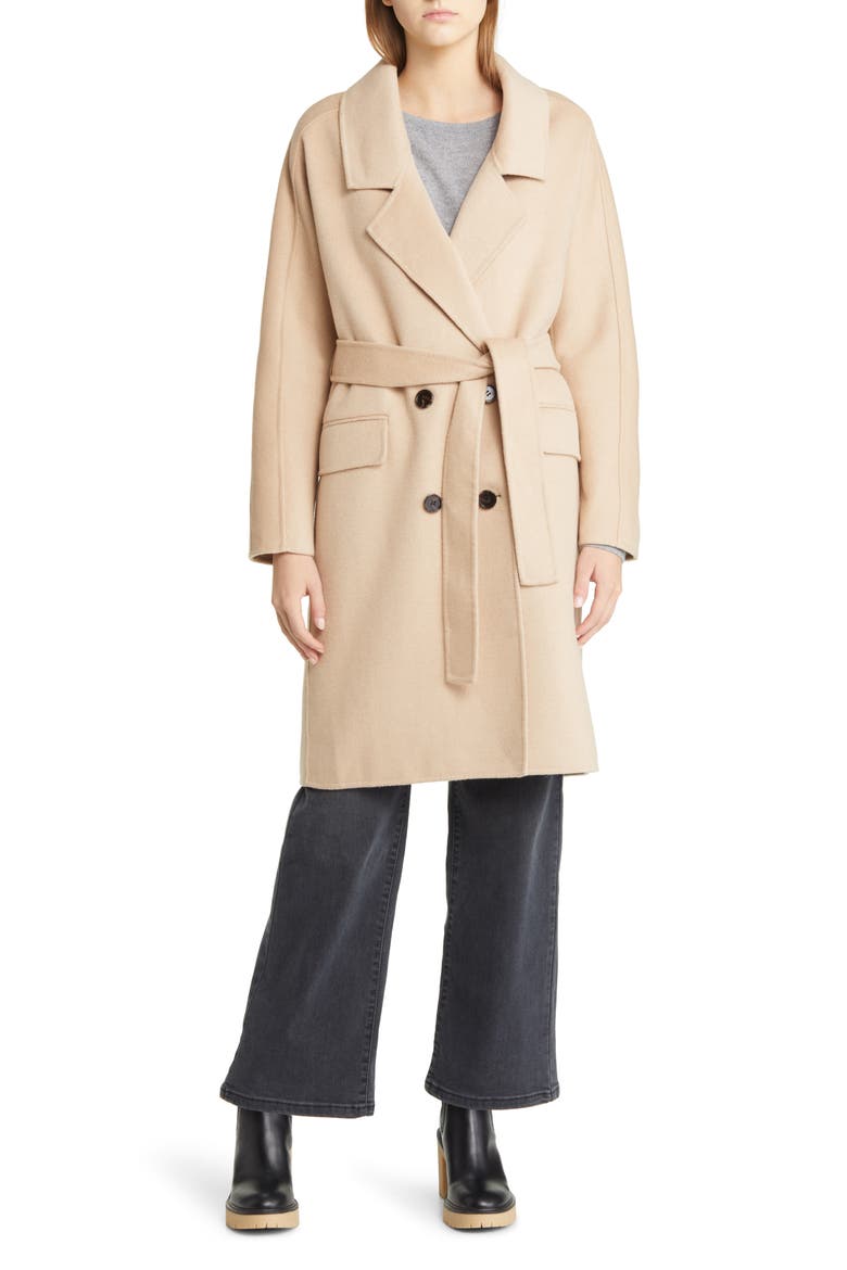 Sloan Belted Wool Blend Overcoat, Alternate, color, SAND