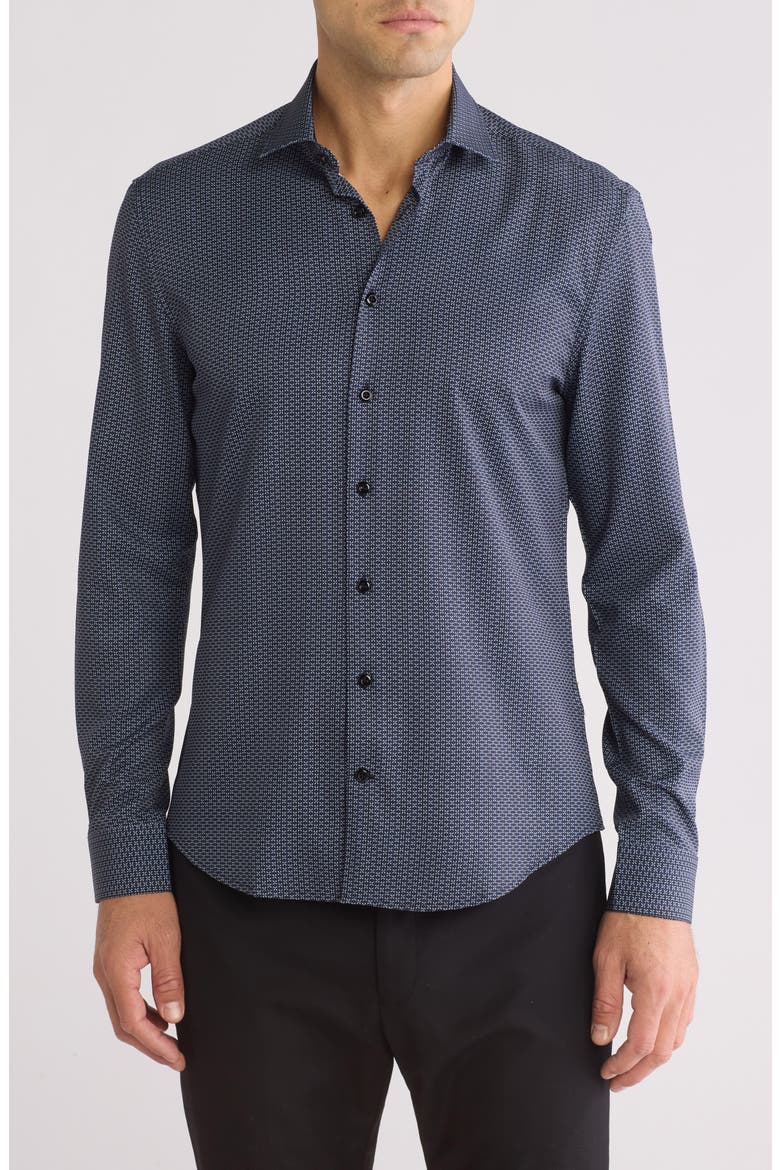 Geometric Print Stretch Button-Up Sport Shirt, Main, color, BLACK/ NOIR