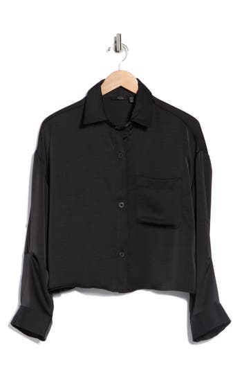 Rdi Crop Button-up Shirt In Black