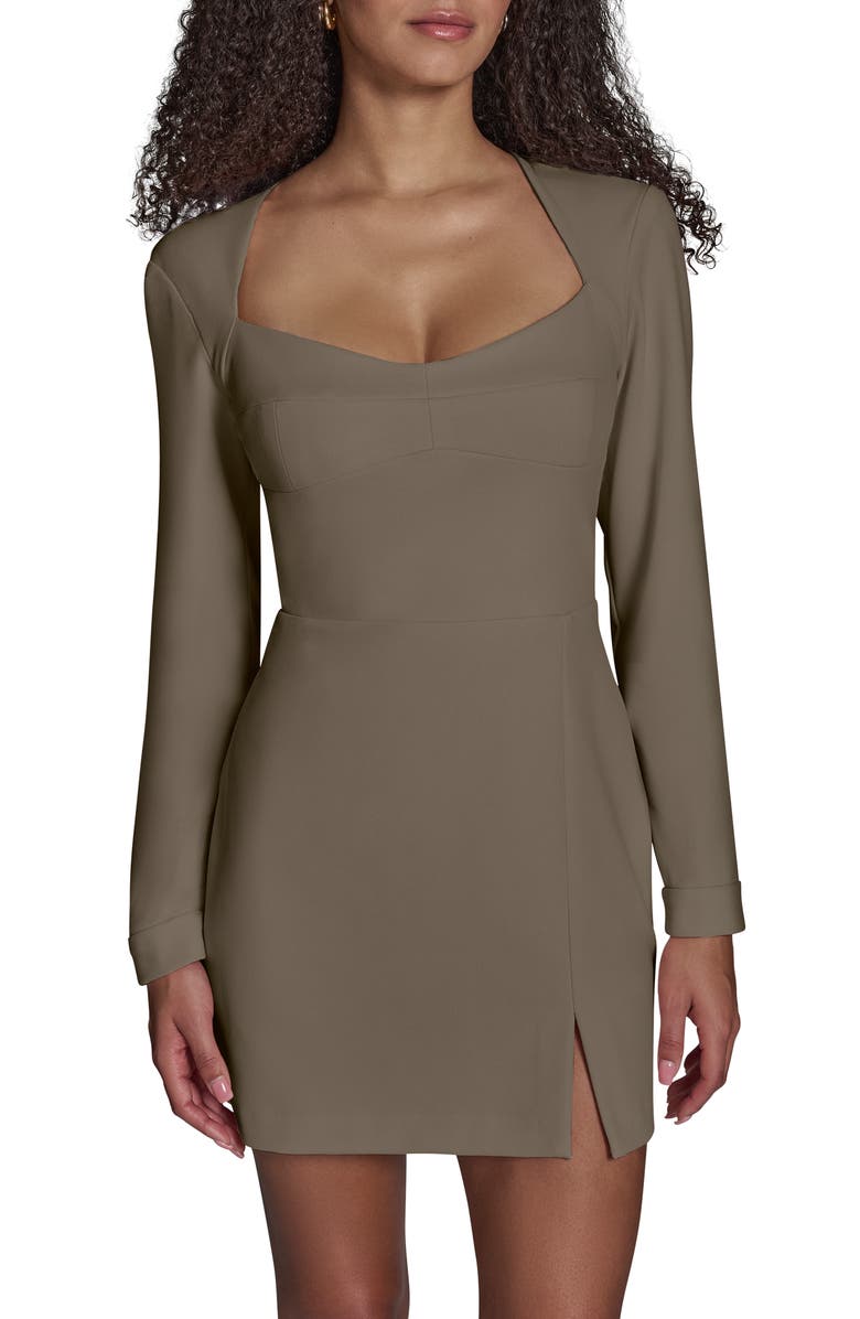BCBG Long Sleeve Belted Crepe Sheath Dress, Alternate, color, Moss