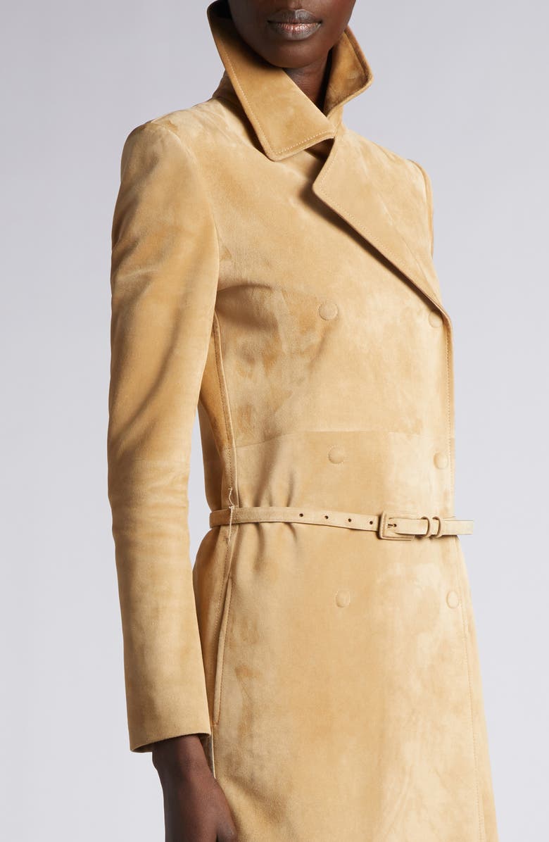 TOM FORD Double Breasted Lambskin Suede Trench Coat, Alternate, color, Warm Sand