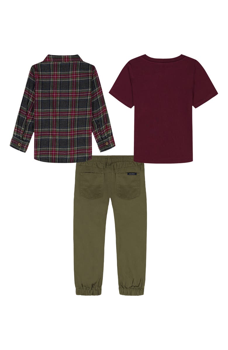 Nautica Kids' T-Shirt, Flannel & Pull-On Pants Set, Alternate, color, Green