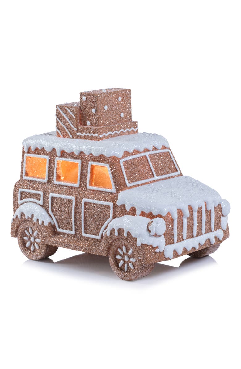 Zodax Adelard LED Holiday Gingerbread Car, Alternate, color, Brown/ White