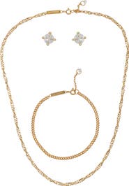 Vince Camuto Curb Chain Necklace, Bracelet & Cubic Zirconia Stud Earrings Set