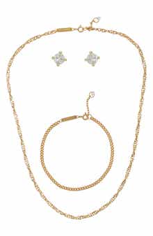 Vince Camuto Curb Chain Necklace, Bracelet & Cubic Zirconia Stud Earrings Set