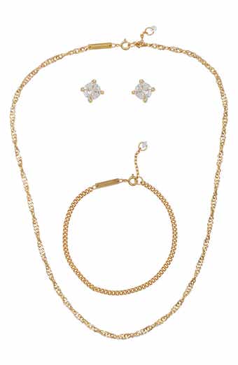 Vince Camuto Curb Chain Necklace, Bracelet & Cubic Zirconia Stud Earrings Set