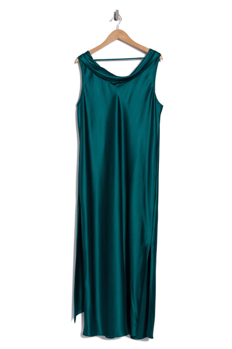 Cowl Neck Satin Maxi Dress, Alternate, color, DARK GREEN