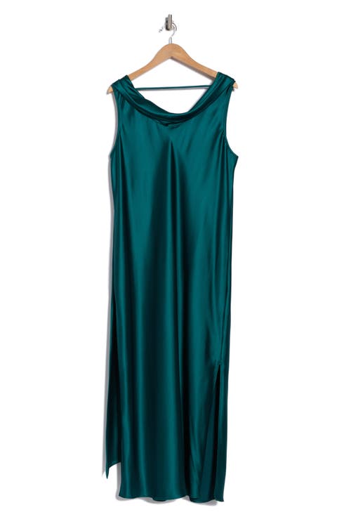 Cowl Neck Satin Maxi Dress (Plus)