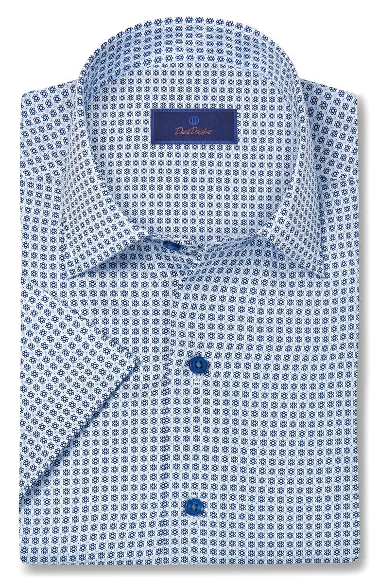 David Donahue Floral Print Lyocell Short Sleeve Shirt, Main, color, White/ Navy