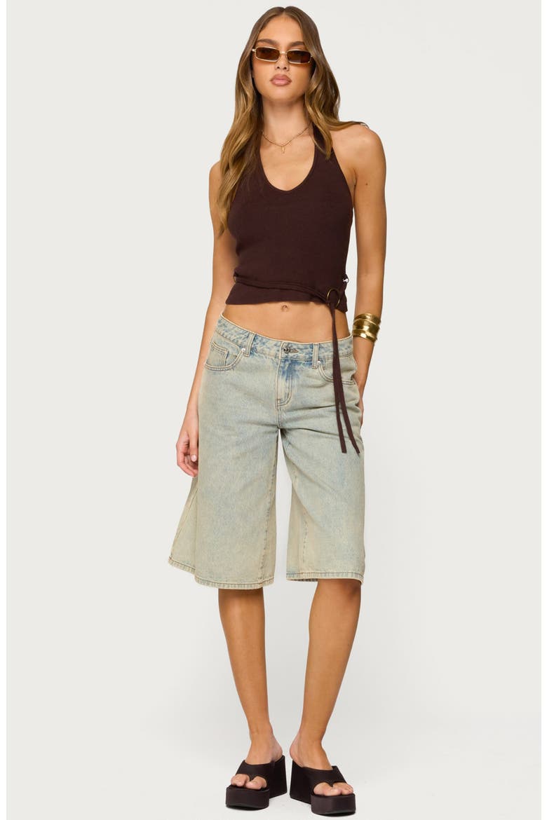 Kez Belted Knit Halter Top, Alternate, color, BROWN