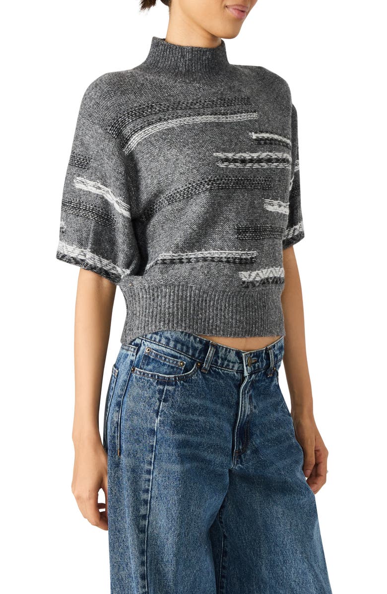 Steve Madden Ketra Mock Neck Crop Sweater, Alternate, color, Black/ Grey Multi