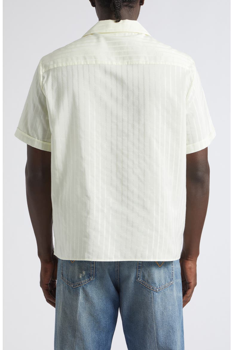Micro Greca Cotton & Silk Short Sleeve Button-Up Shirt, Alternate, color, VANILLA