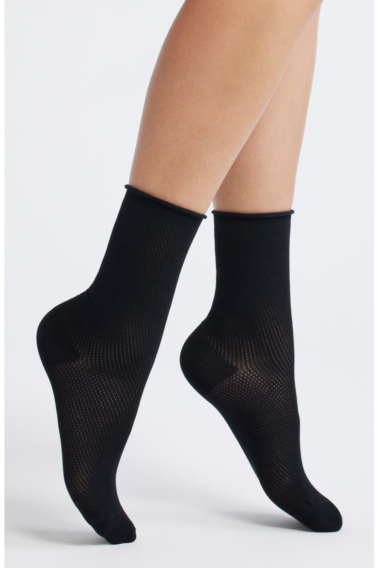 Rivi Cotton Blend Pointelle Crew Socks, Main, color, BLACK