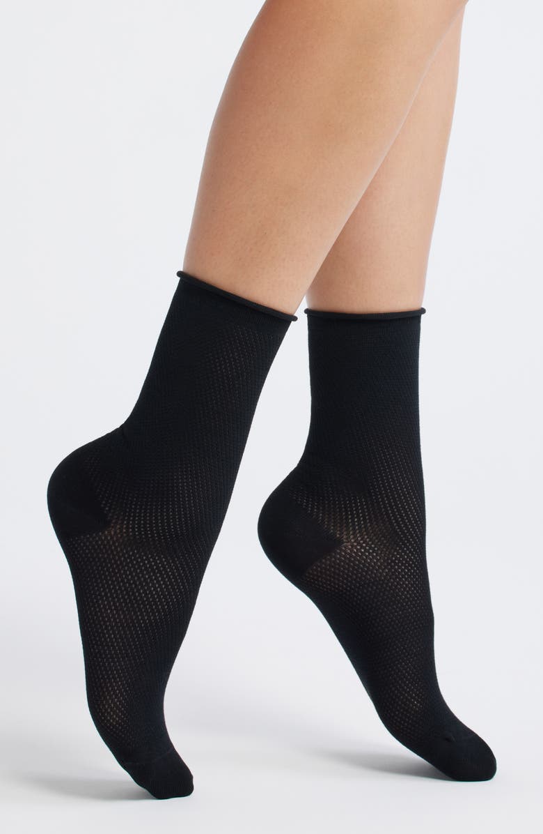 Casa Clara Rivi Cotton Blend Pointelle Crew Socks, Main, color, Black